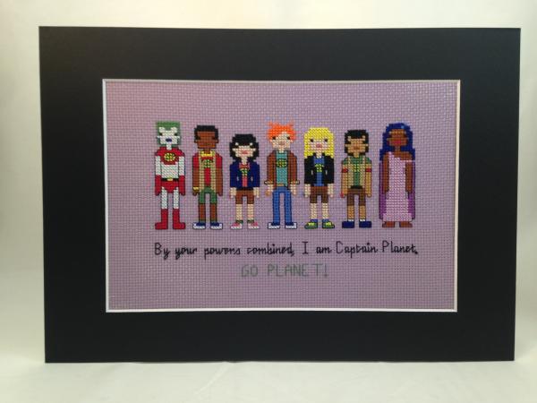 SALE! Captain Planet themed counted cross stitch kit picture