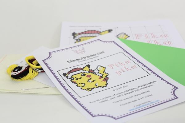 Pikachu Christmas Card themed counted cross stitch kit