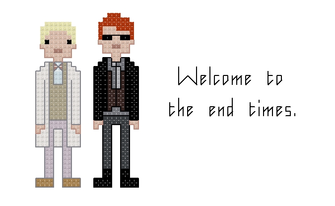 Good Omens themed counted cross stitch kit picture