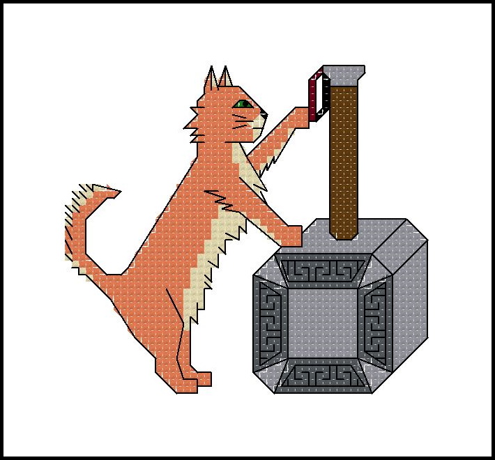 Cat With Hammer counted cross stitch kit picture