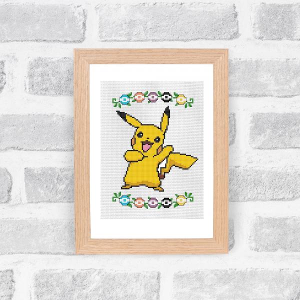 Pikachu Portrait themed counted cross stitch kit picture