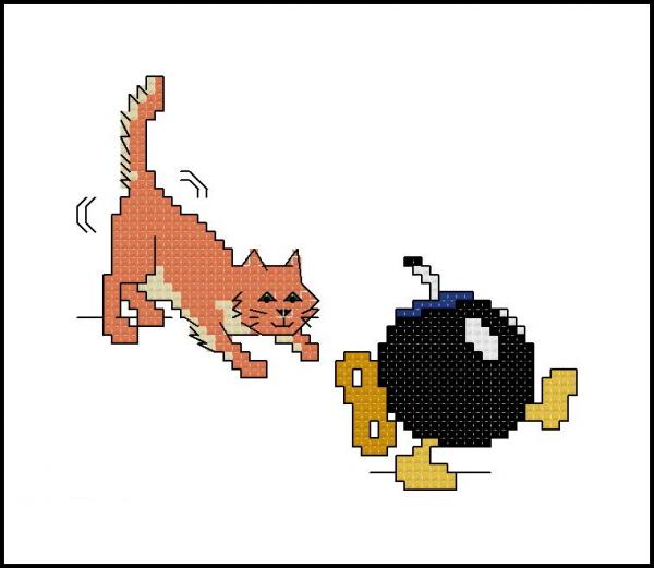 Cat With Bob-omb counted cross stitch kit picture