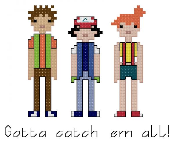 Ash, Brock and Misty counted cross stitch kit picture