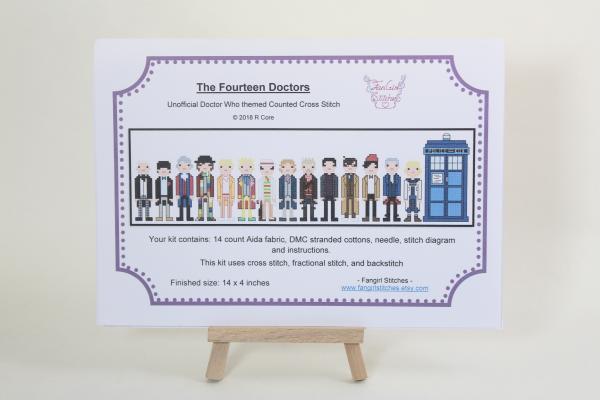 Fourteen Doctors themed counted cross stitch kit picture
