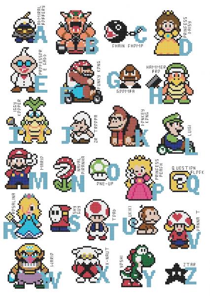 Mario Bros themed Alphabet counted cross stitch kit