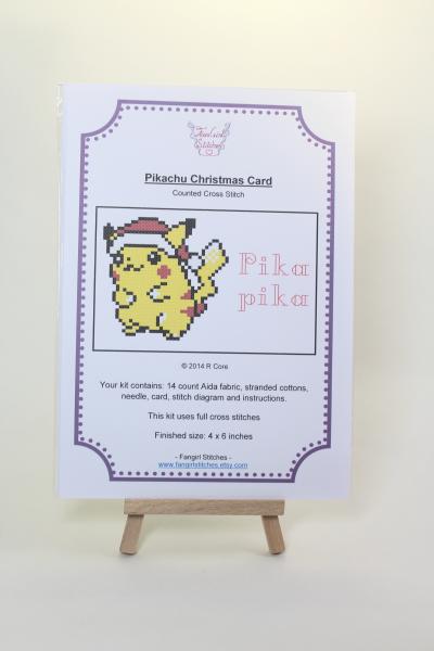 Pikachu Christmas Card themed counted cross stitch kit picture