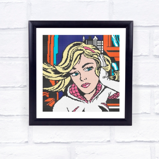 Spider Gwen themed counted cross stitch kit