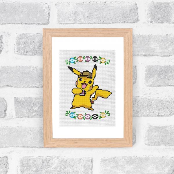 Detective Pikachu themed counted cross stitch kit