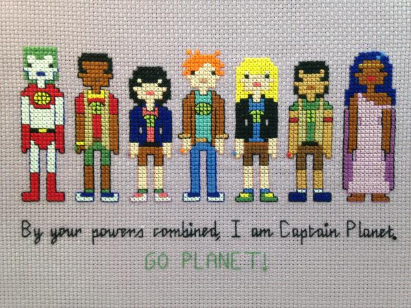 SALE! Captain Planet themed counted cross stitch kit