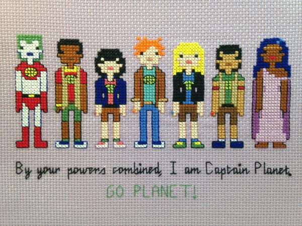 SALE! Captain Planet themed counted cross stitch kit picture