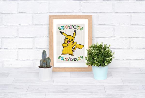 Pikachu Portrait themed counted cross stitch kit picture