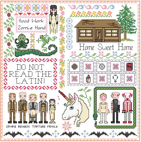 Cabin In The Woods themed counted cross stitch kit
