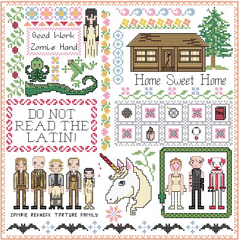 Cabin In The Woods themed counted cross stitch kit picture