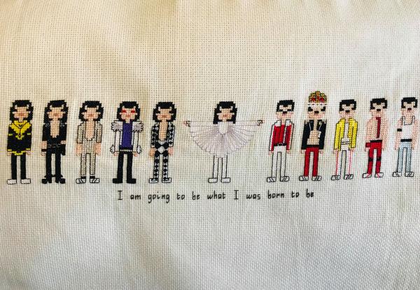 Freddie Mercury themed counted cross stitch kit picture