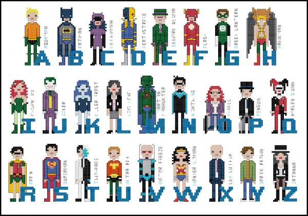 DC Alphabet themed counted cross stitch kit