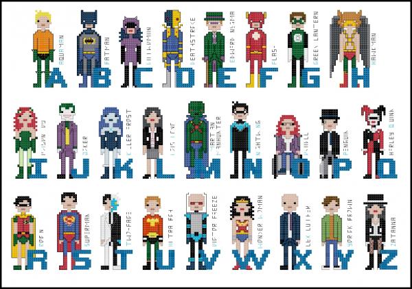 DC Alphabet themed counted cross stitch kit picture