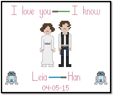 Star Wars Wedding Sampler themed counted cross stitch kit picture