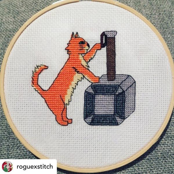 Cat With Hammer counted cross stitch kit