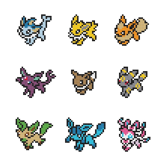 Eevee Evolutions counted cross stitch kit
