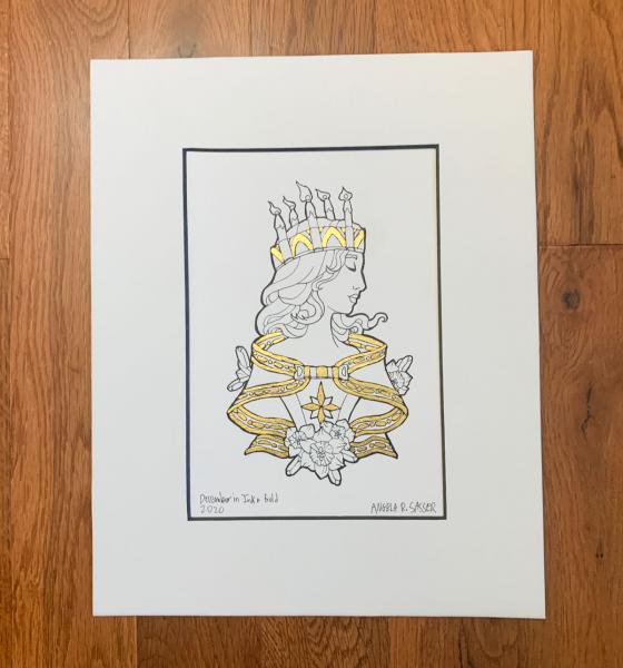 Original Art - Goddess of December in Ink and Gold picture