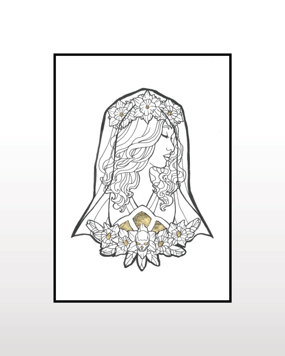 Original Art - Lady of March in Ink and Gold picture