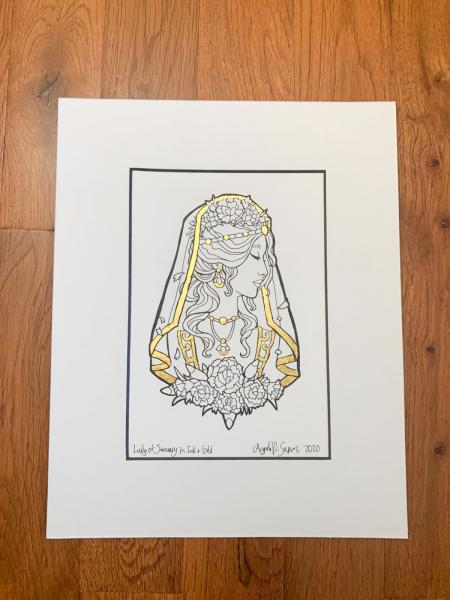 Original Drawing - Goddess of January in Ink and Gold picture