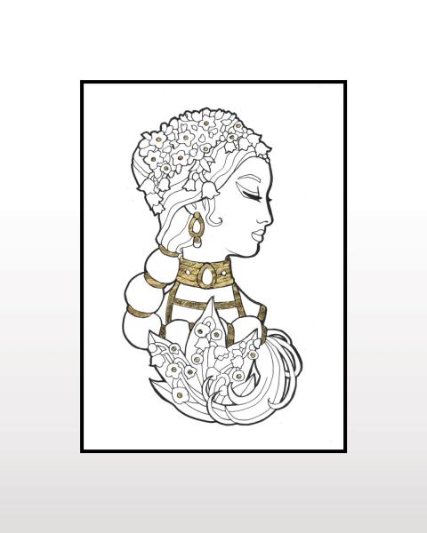 Original Art - Goddess of May in Ink and Gold picture