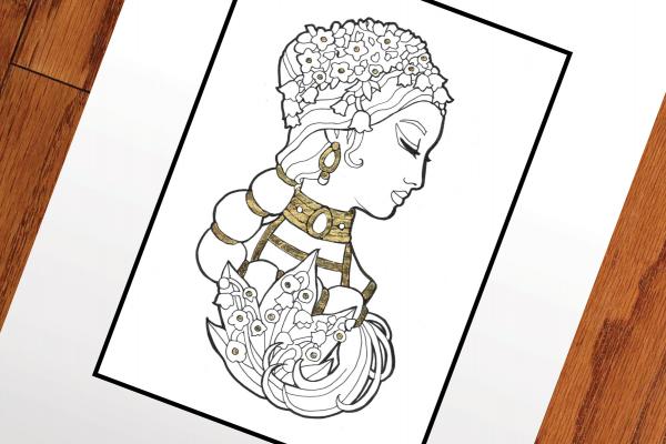 Original Art - Goddess of May in Ink and Gold picture