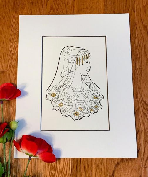 Original Drawing - Goddess of August in Ink and Gold picture