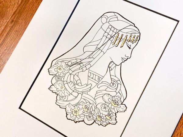 Original Drawing - Goddess of August in Ink and Gold