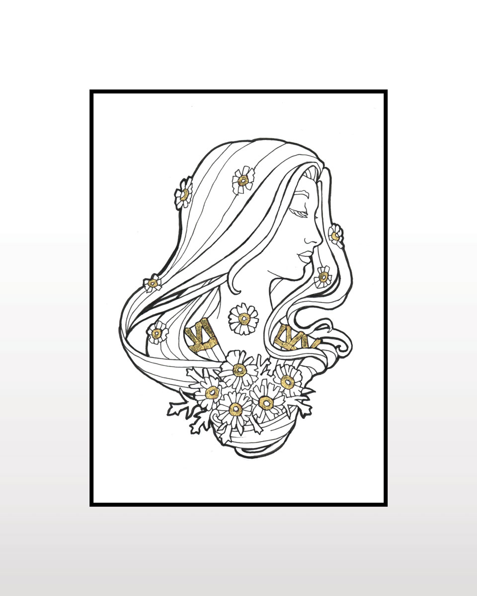 Original Art - Goddess of Arpil in Ink and Gold picture