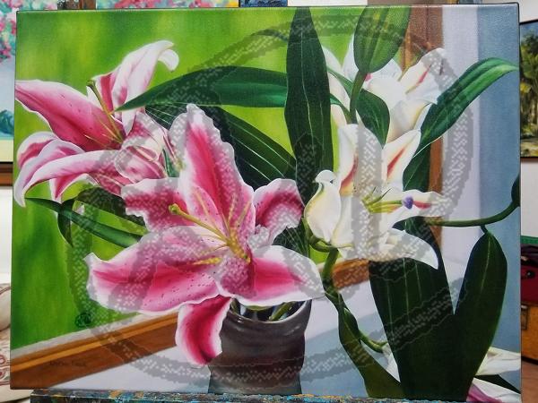 Star gazer Lily reproduction on canvas picture