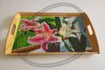 Star gazer Lily on a wood tray