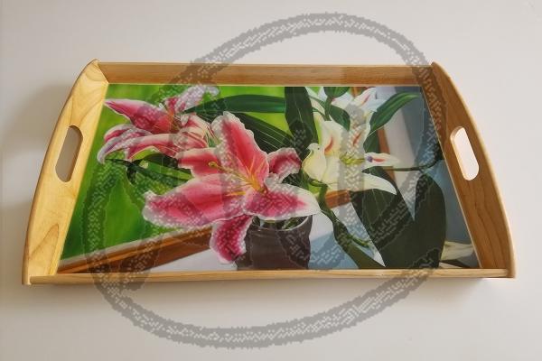 Star gazer Lily on a wood tray picture