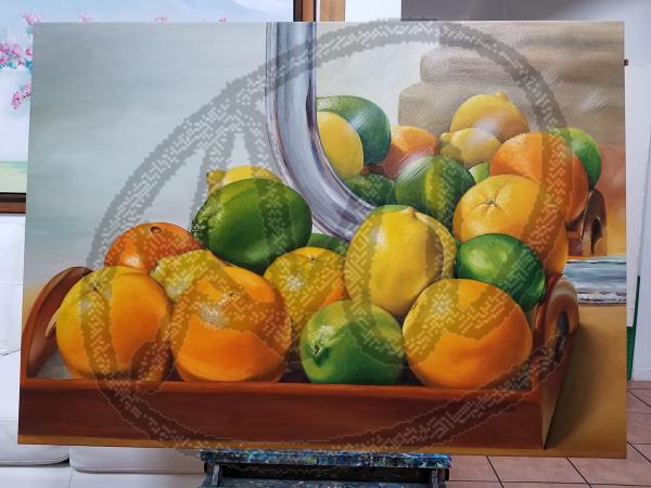 Orange in a tray oil on canvas
