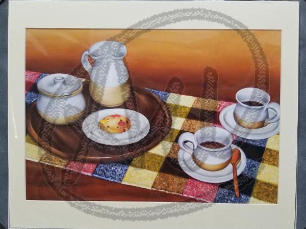 Coffee and cookies reproduction on paper picture