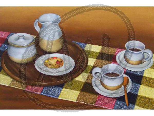 Coffee and cookies oil on canvas picture