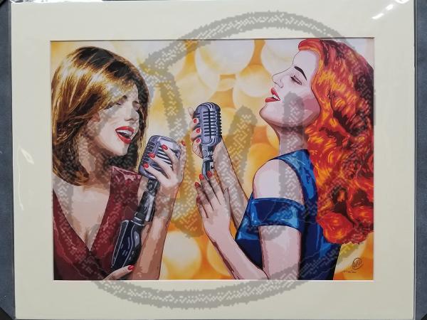 Singer duet reproduction on paper picture