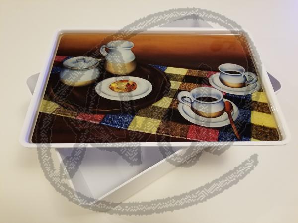 Coffee and cookies small plastic box picture