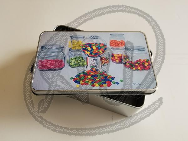 Silver gumball tin box picture