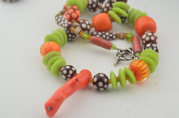 polka dot necklace of handmade glass  beads I with old coral picture