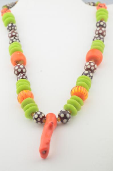 polka dot necklace of handmade glass  beads I with old coral picture