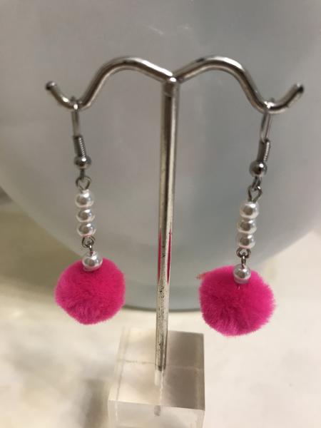 Pink Pompom & Pearl Earrings