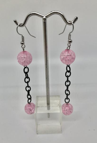 Pink Crackle/Chain Earrings