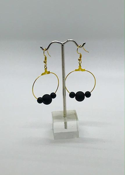 Gold Black Dangly Hoops