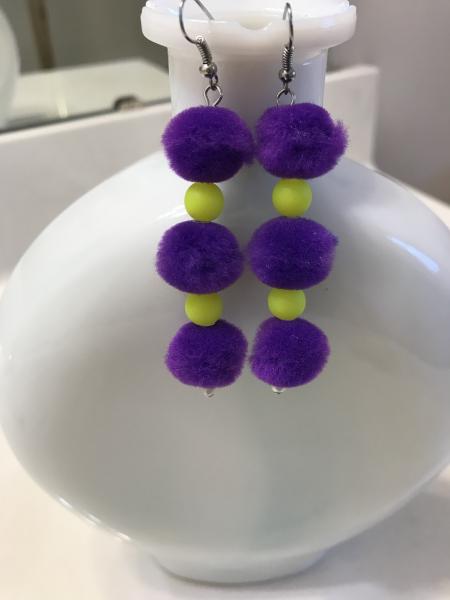 Purple Pompom Earrings picture