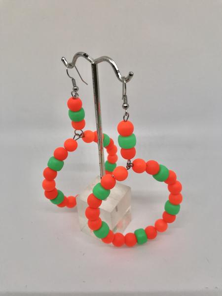 Neon Orange Green Bead Hoops picture