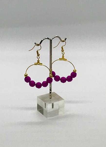 Gold & Purple Dangly Hoops picture