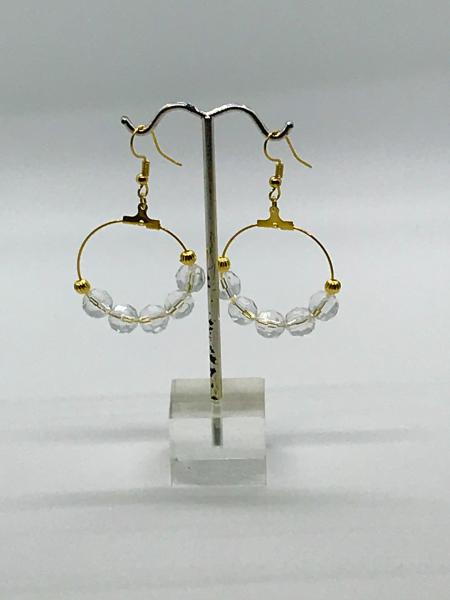 Gold & Clear Bead Dangly Hoops