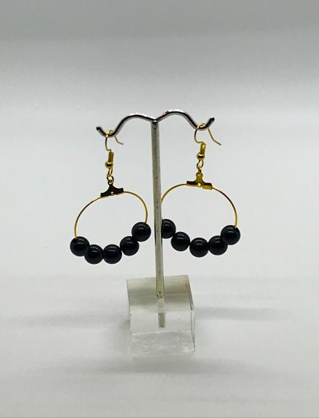 Gold Black Dangly Hoops picture